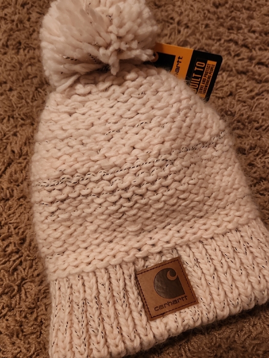 Carhartt Accessories - NWT Carhartt Cream Chunky Knit Pom Beanie